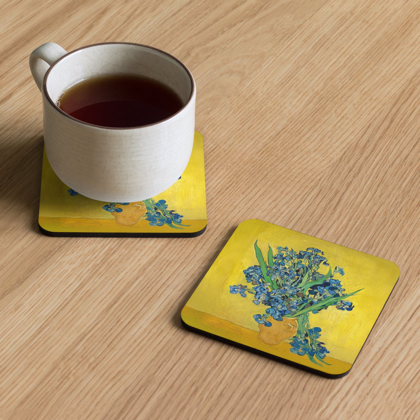 Vase with Irises Against a Yellow Background - Coaster