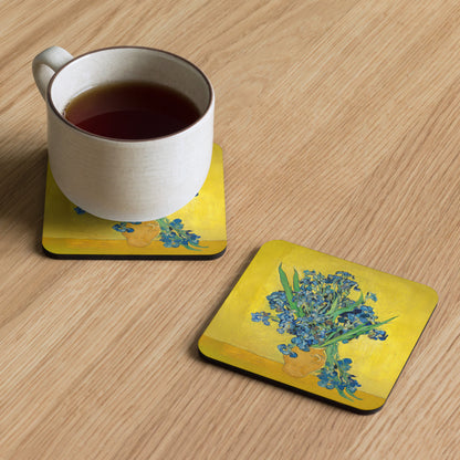 Vase with Irises Against a Yellow Background - Coaster