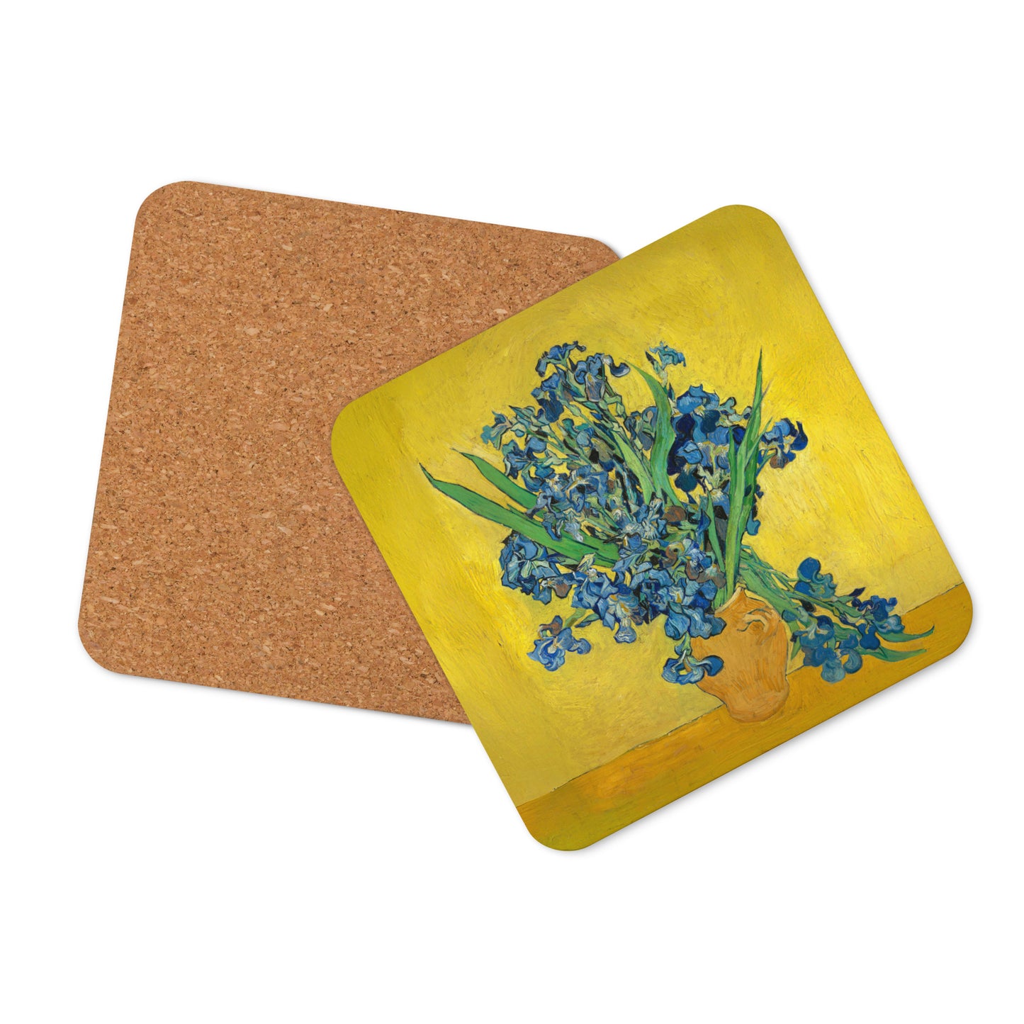 Vase with Irises Against a Yellow Background - Coaster