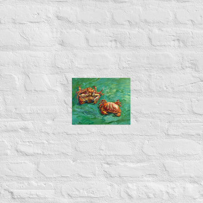 Van Gogh's 'Two Crabs' on a 8"x10" unframed poster print on a white brick wall.