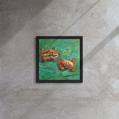 Van Gogh's 'Two Crabs' on a 12"x12" black framed canvas print on a textured gray wall.