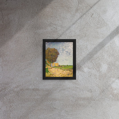 Van Gogh's 'A Lane near Arles' on a 8"x10" black framed canvas print on a textured gray wall.