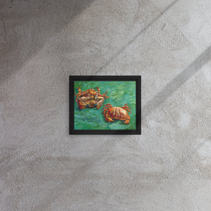 Van Gogh's 'Two Crabs' on a 8"x10" black framed canvas print on a textured gray wall.