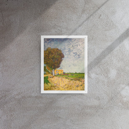 Van Gogh's 'A Lane near Arles' on a 11"x14" white framed canvas print on a textured gray wall.