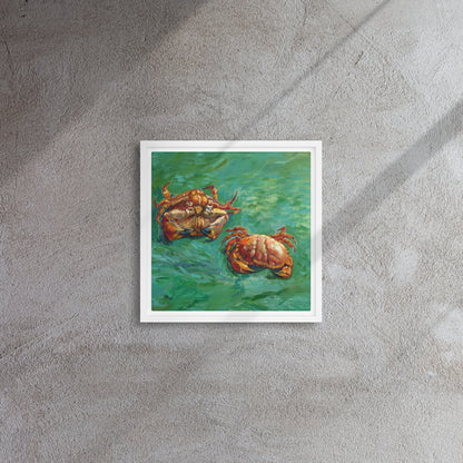 Van Gogh's 'Two Crabs' on a 12"x12" white framed canvas print on a textured gray wall.