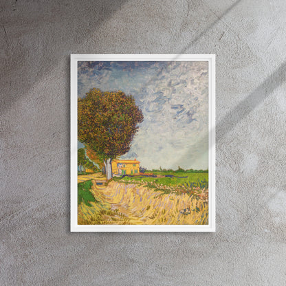 Van Gogh's 'A Lane near Arles' on a 16"x20" white framed canvas print on a textured gray wall.