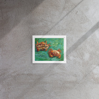 Van Gogh's 'Two Crabs' on a 8"x10" white framed canvas print on a textured gray wall.