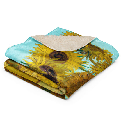 Vase with Twelve Sunflowers - Sherpa Throw Blanket