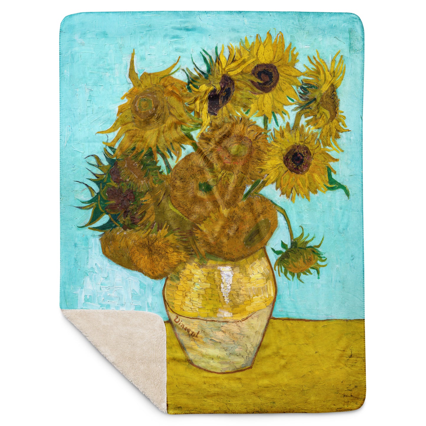 Vase with Twelve Sunflowers - Sherpa Throw Blanket
