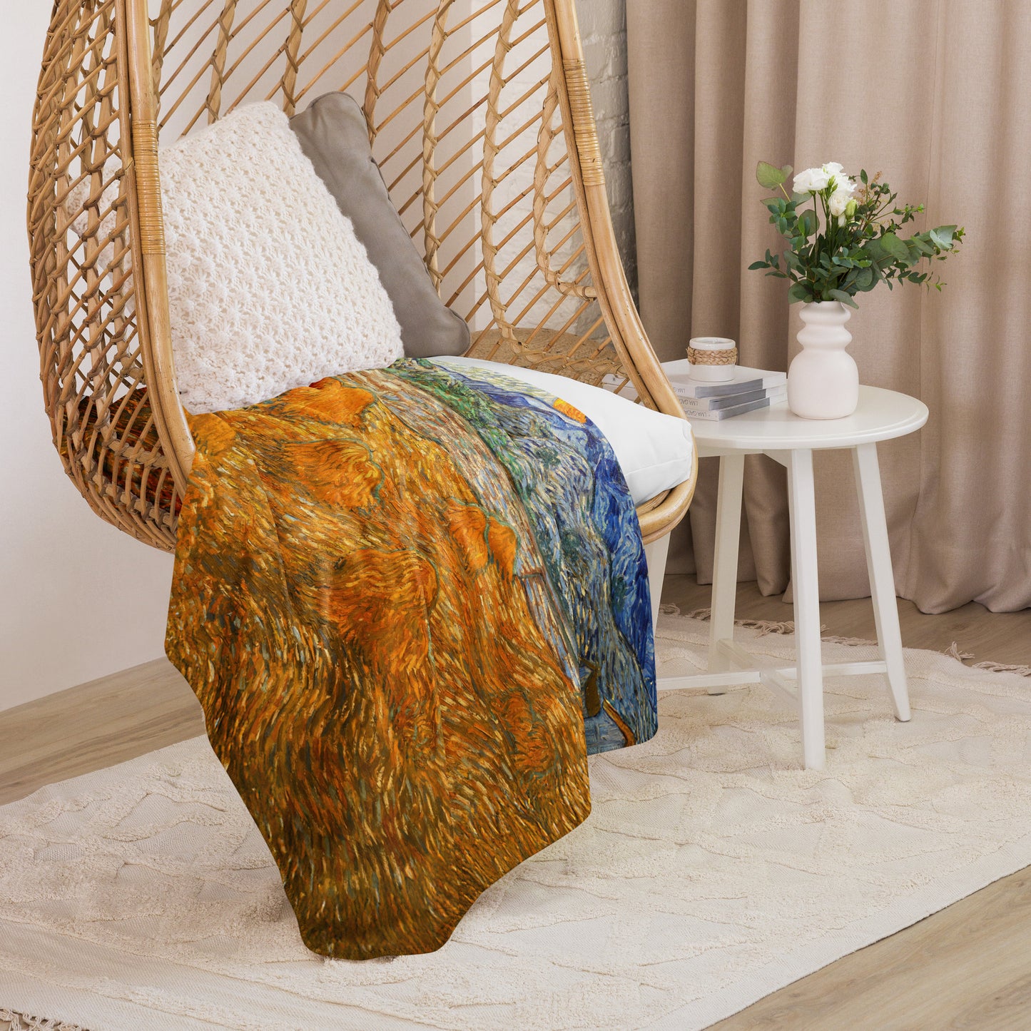 Landscape with Wheat Sheaves and Rising Moon - Sherpa Throw Blanket