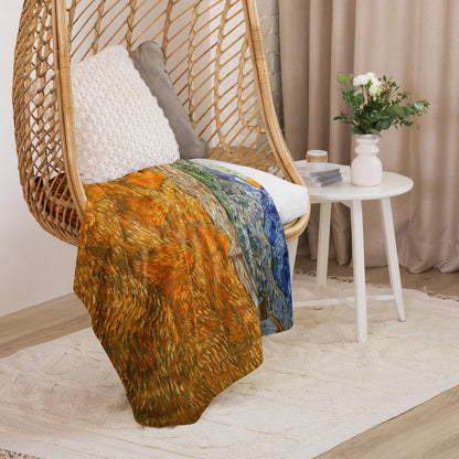 Landscape with Wheat Sheaves and Rising Moon - Sherpa Throw Blanket