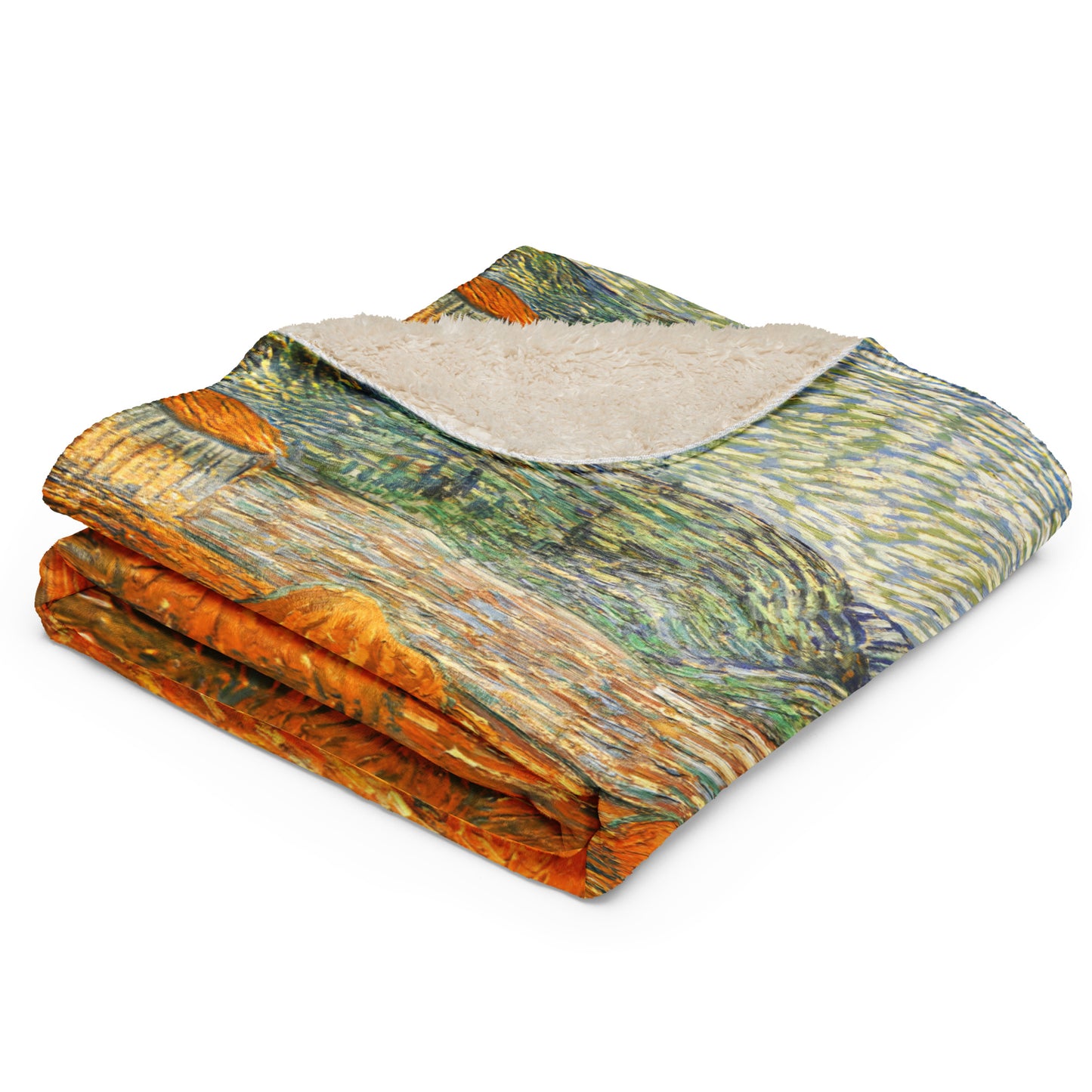 Landscape with Wheat Sheaves and Rising Moon - Sherpa Throw Blanket