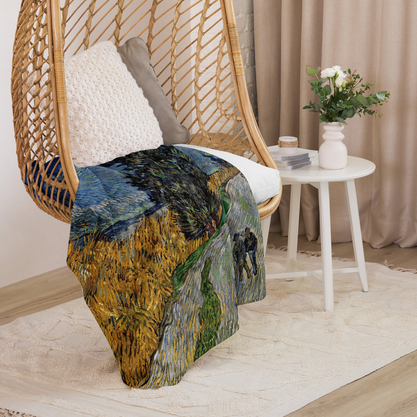 Road with Cypress and Star - Sherpa Throw Blanket