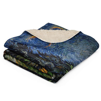Road with Cypress and Star - Sherpa Throw Blanket