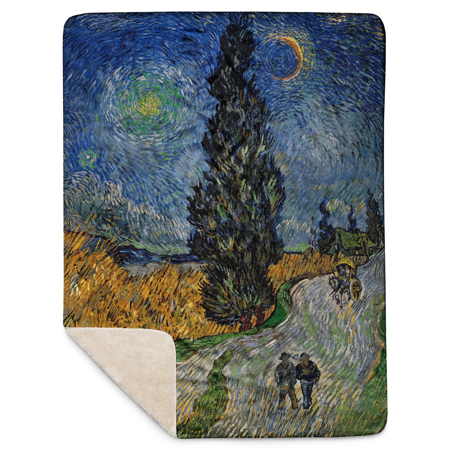 Road with Cypress and Star - Sherpa Throw Blanket