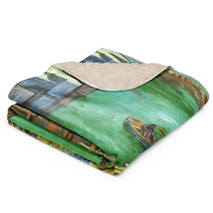 Quay with Men Unloading Sand Barges - Sherpa Throw Blanket