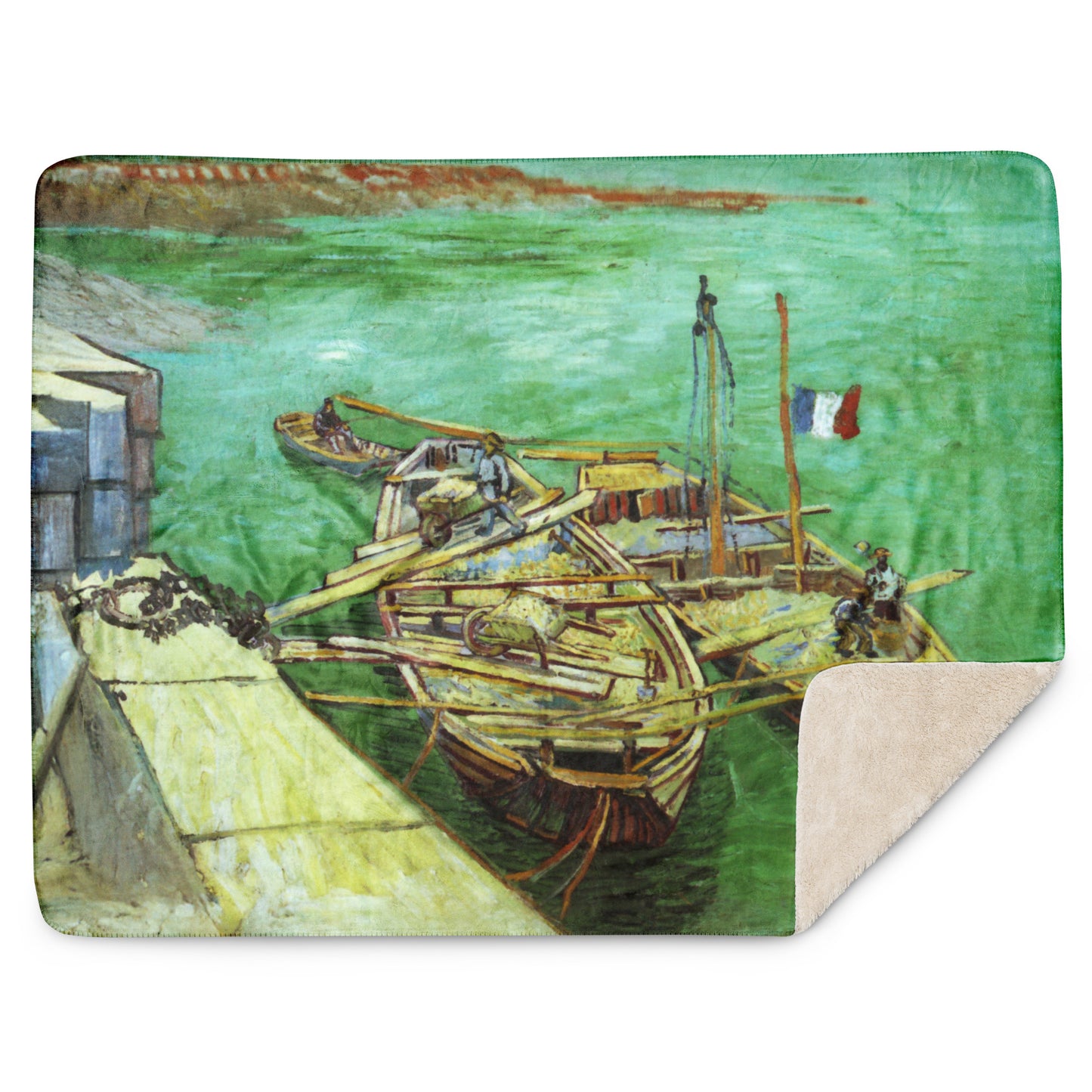 Quay with Men Unloading Sand Barges - Sherpa Throw Blanket
