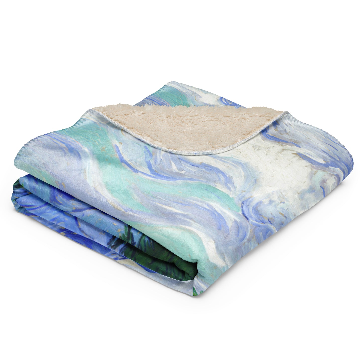 Wheat Field with Cypresses - Sherpa Throw Blanket