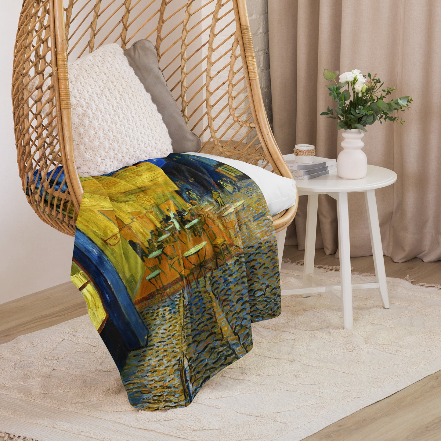 Café Terrace at Night - Sherpa Throw Blanket