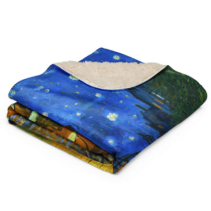 Café Terrace at Night - Sherpa Throw Blanket