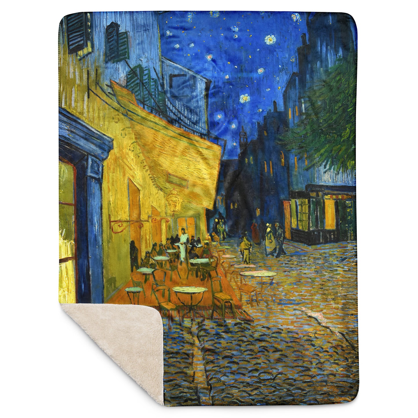 Café Terrace at Night - Sherpa Throw Blanket