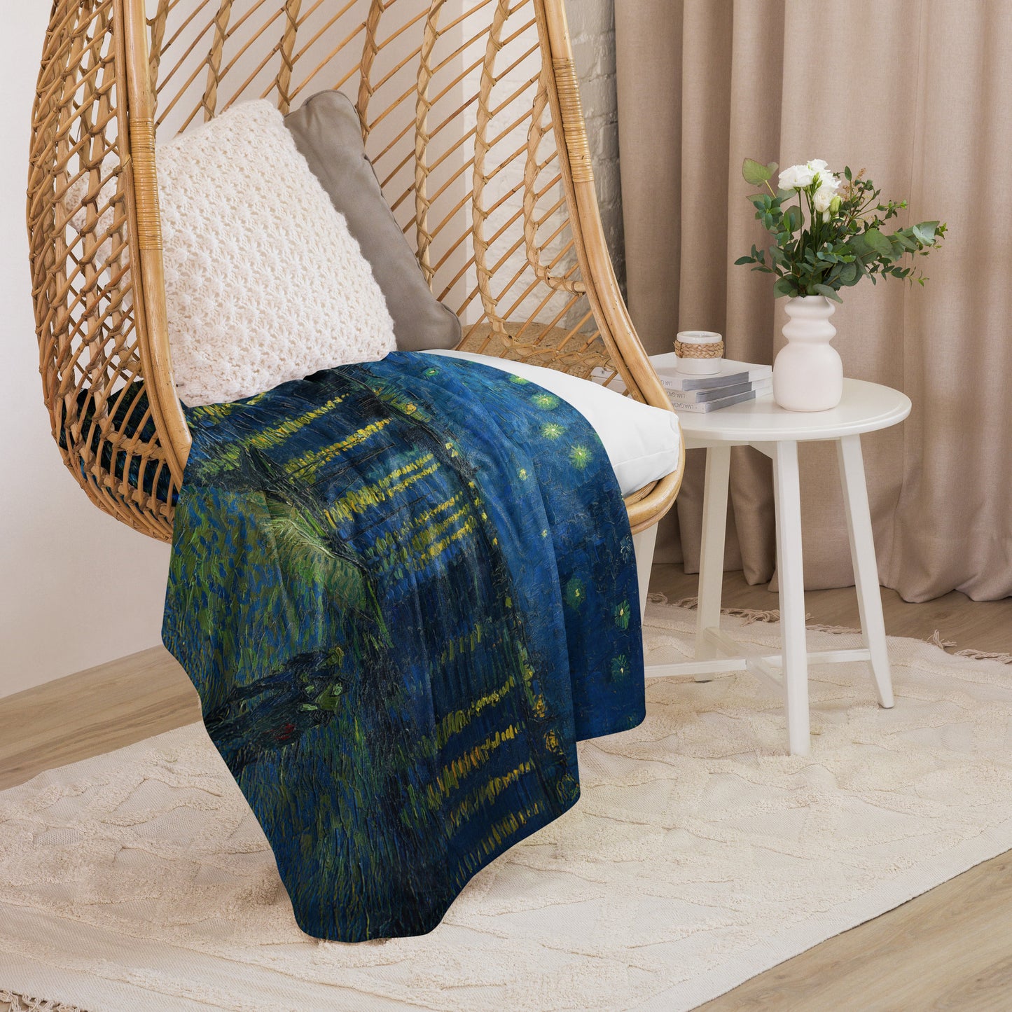 Starry Night Over the Rhone - Sherpa Throw Blanket