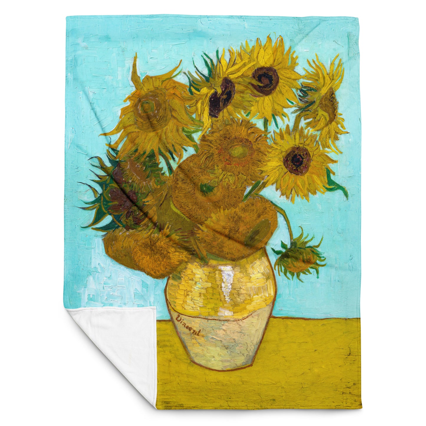 Vase with Twelve Sunflowers - Fleece Throw Blanket