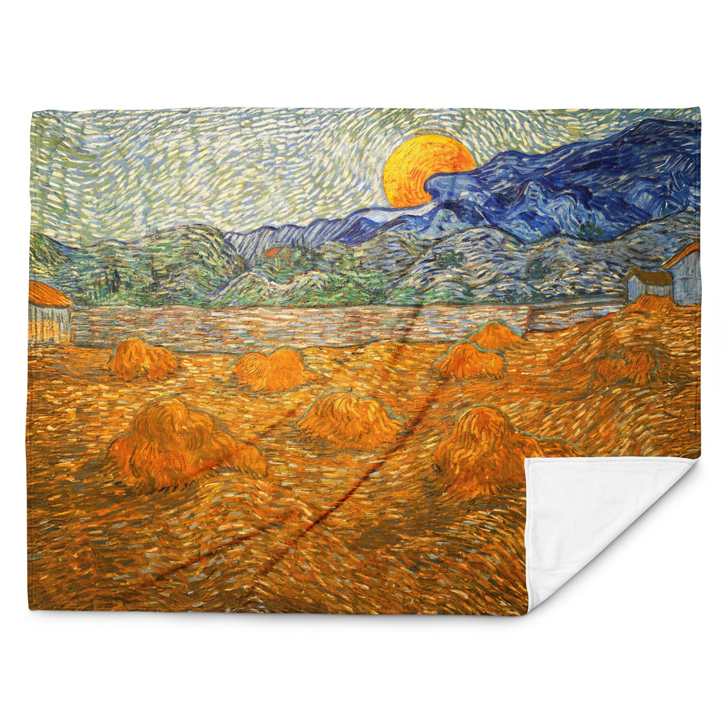 Landscape with Wheat Sheaves and Rising Moon - Fleece Throw Blanket