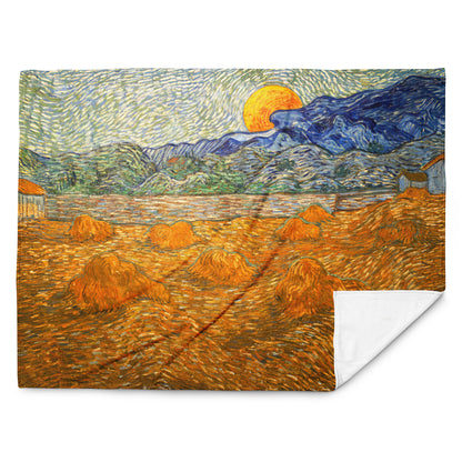 Landscape with Wheat Sheaves and Rising Moon - Fleece Throw Blanket
