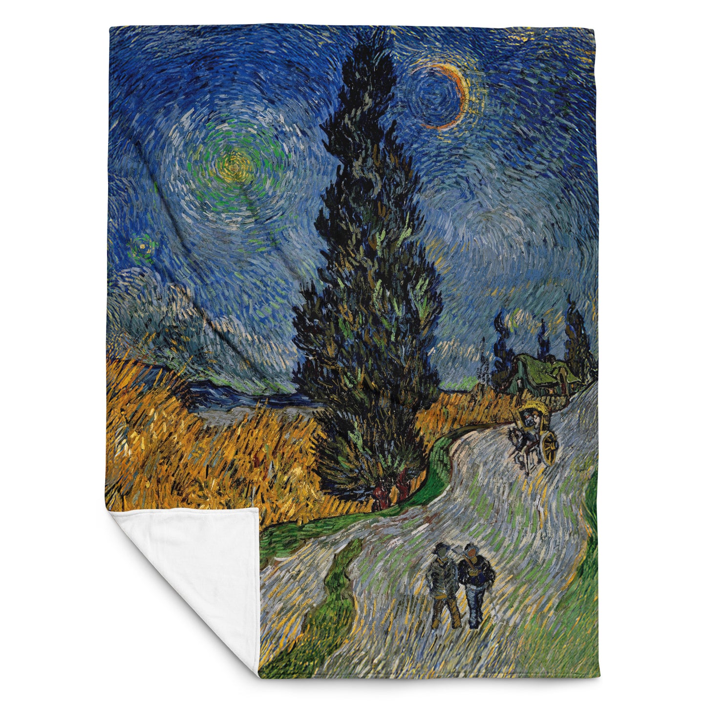 Road with Cypress and Star - Fleece Throw Blanket