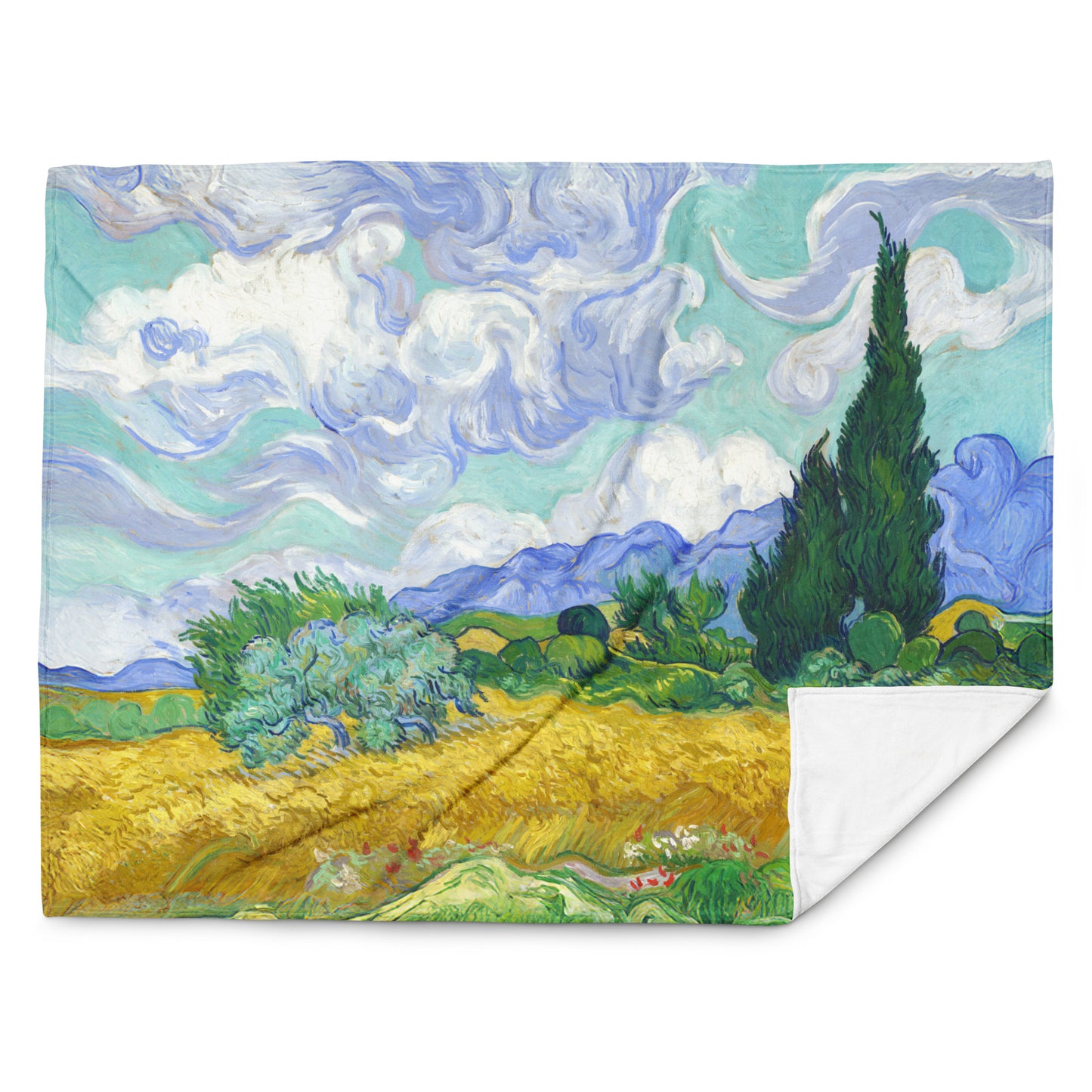 Wheat Field with Cypresses - Fleece Throw Blanket