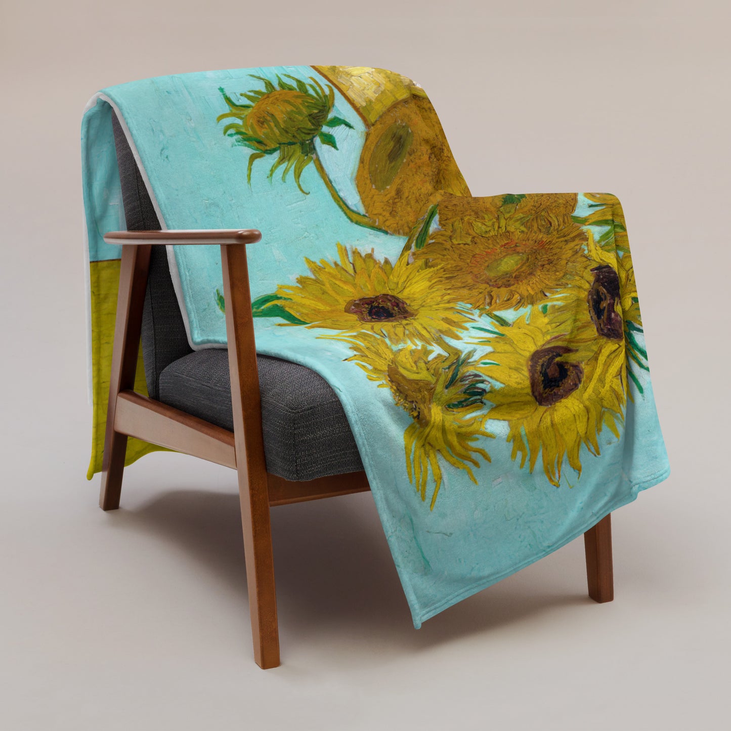 Vase with Twelve Sunflowers - Fleece Throw Blanket