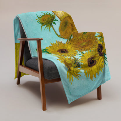 Vase with Twelve Sunflowers - Fleece Throw Blanket