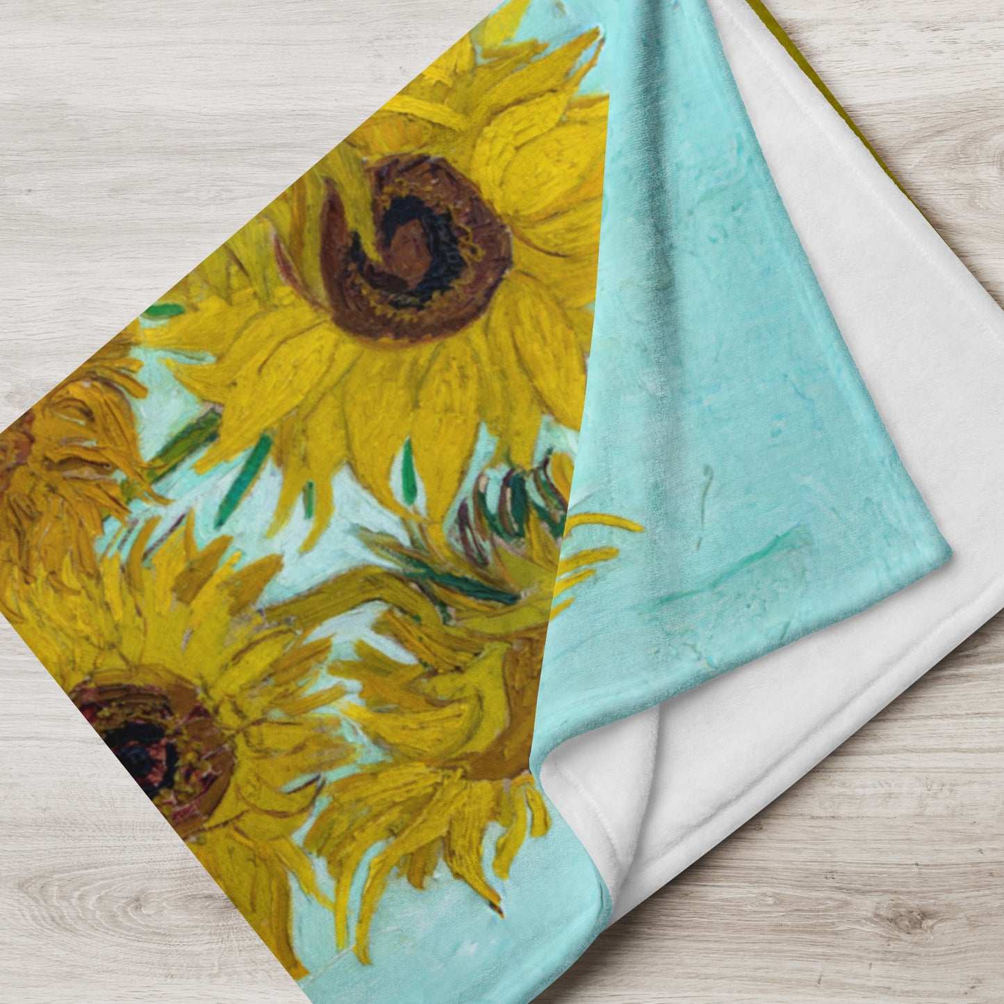 Vase with Twelve Sunflowers - Fleece Throw Blanket