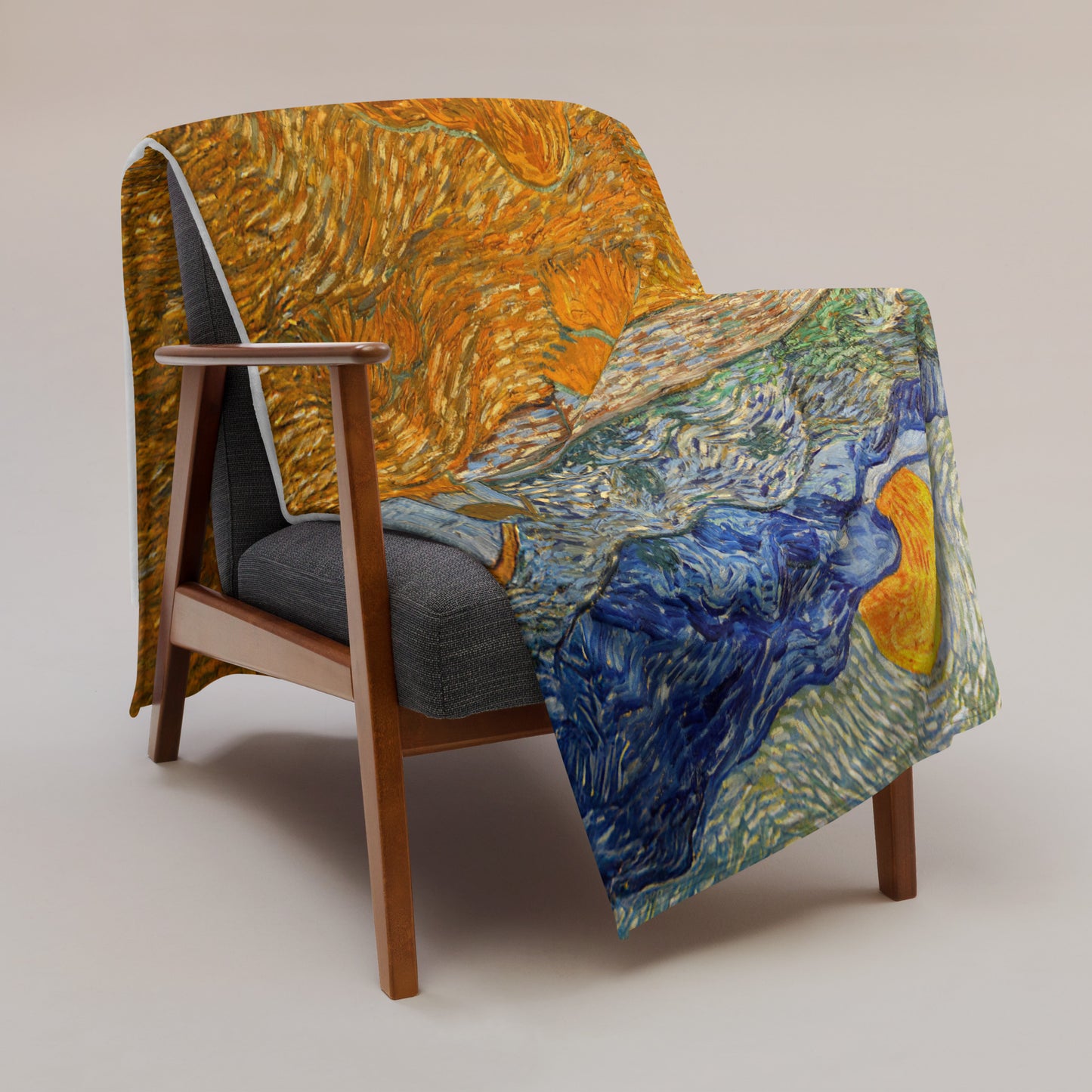 Landscape with Wheat Sheaves and Rising Moon - Fleece Throw Blanket