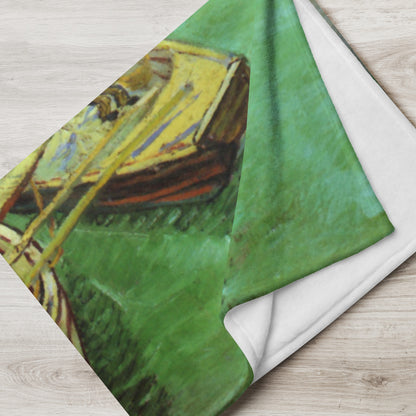 Quay with Men Unloading Sand Barges - Fleece Throw Blanket