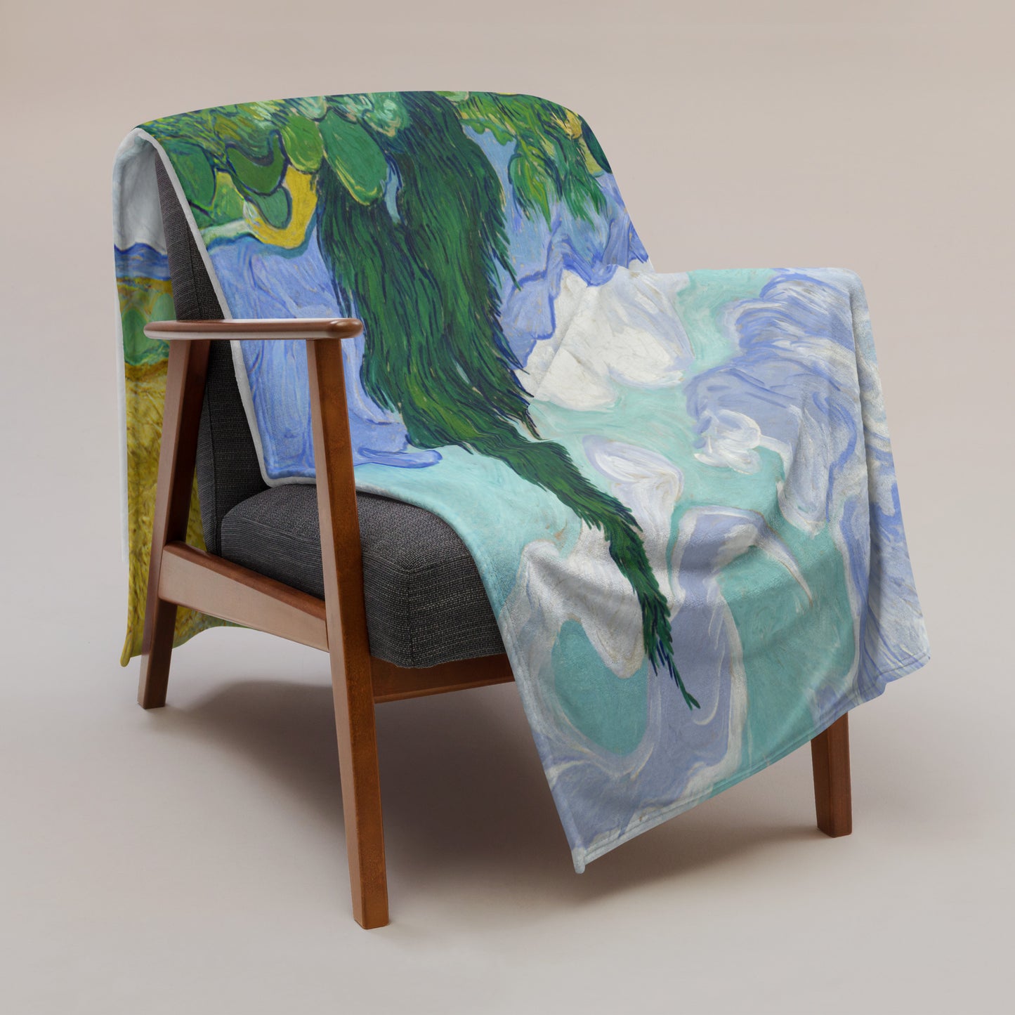 Wheat Field with Cypresses - Fleece Throw Blanket