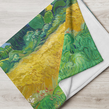 Wheat Field with Cypresses - Fleece Throw Blanket